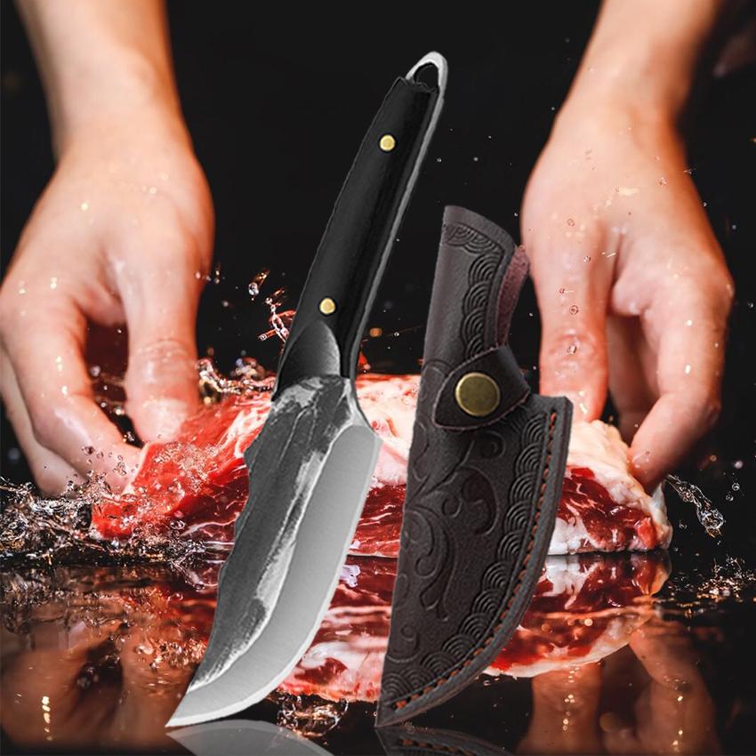 Kitchen Meat Cleaver Butcher Knife Forged Hammer Boning Knife Fruit Paring Stainless Steel Slicing Cooking Knives with Cover