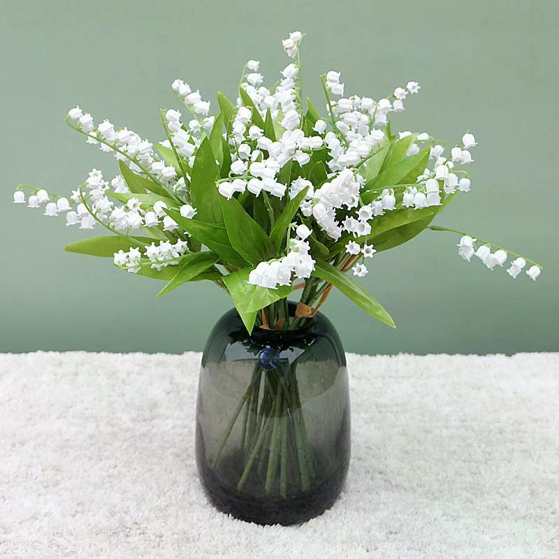 6PCS/Set Artificial Flower Bellflower Lily Valley Flower Plastic Flower Home Soft Decoration Plant Wall Wedding Green Plant