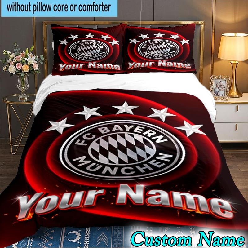 Custom Name Bayern Munchen Logo Design 3PCS Bedding Set For Bedroom Dormitory,Including 1pc Duvet Cover And 2pcs Pillowcases Large size Fan gift