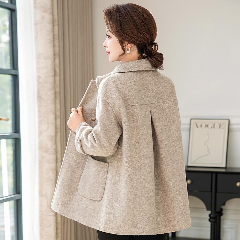 Mother's High-End Wool Coat for Middle-Aged & Elderly Women - Double-Sided, Mid-Length, Autumn/Winter Lapel Jacket