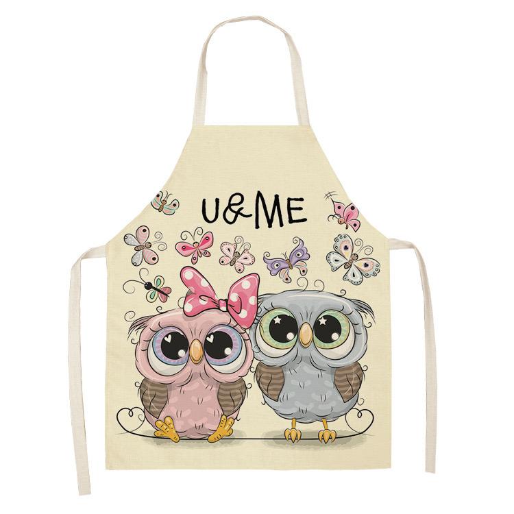 Cute Cartoon Animal Print Apron, Kawaii Cat & Owl Design, Kitchen Cooking Bib Multiple Sizes Available, Perfect for Baking Home