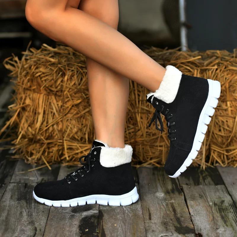 Women Casual Boots Women Round Toe Lace Up Boots  Autumn Winter Snow Boots Women Fur Low Heels Boot Botas Mujer Plus Size2024