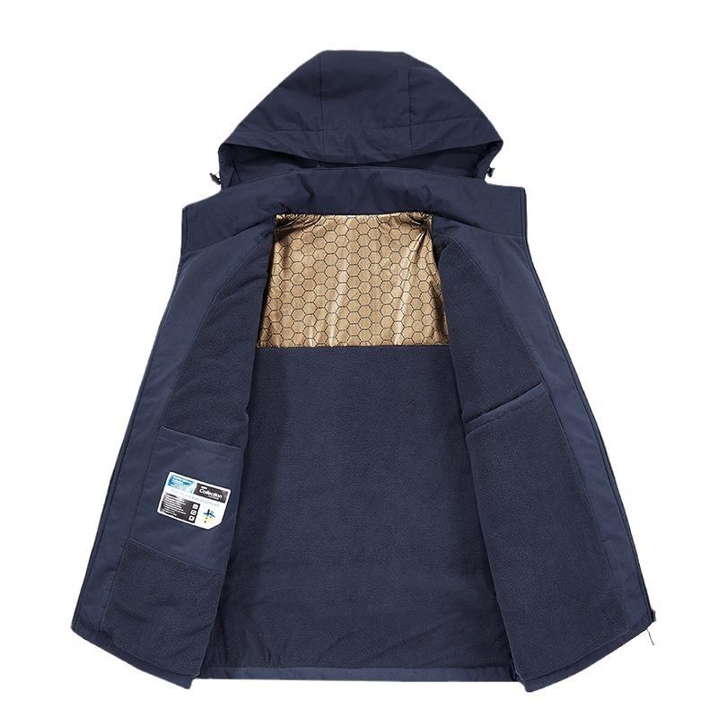 Autumn and Winter Coat Men's Hooded Velvet Thickened Large Size Windbreaker Jacket for Young and Middle-aged People