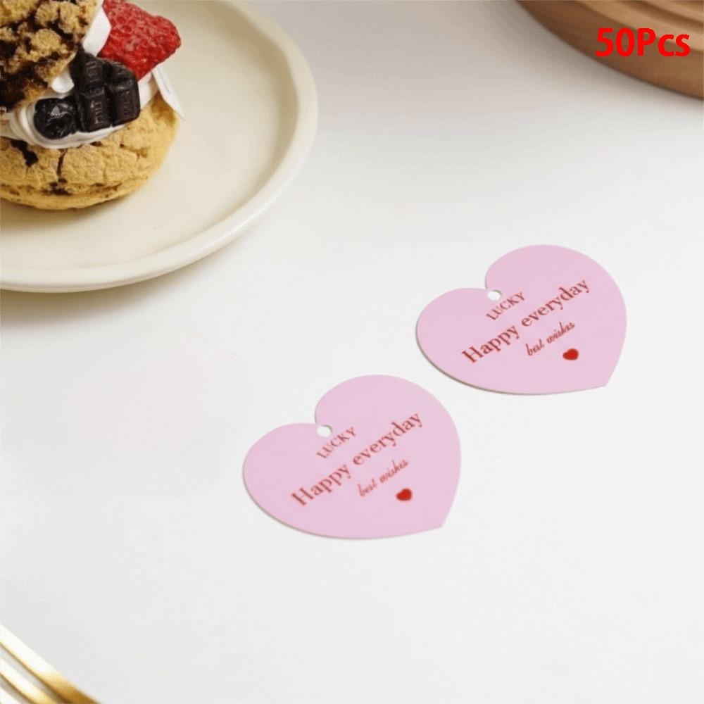 50 Pcs/pack Creative Heart Shape Packaging Hang Labels Heart Color Printing DIY Happy Every Day Tags Thanks Card Gift Decor