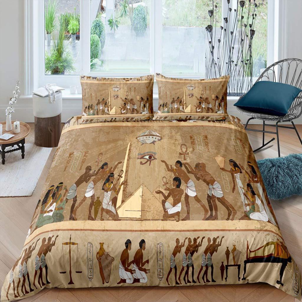 Ancient Egyptian Pharaoh Quilt Set Three-Piece High Definition Digital Printing Duvet Set Bedding