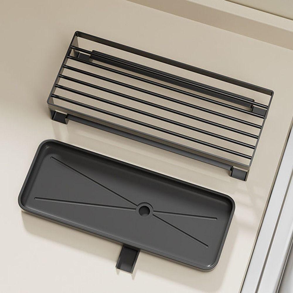 Black/Silver Soap Sponge Holder Self-Draining Dishcloth Towel Rack Sink Drain Rack for Home