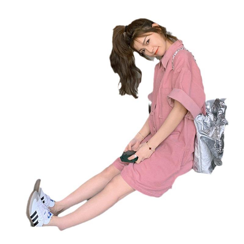 2025 Pink Short-Sleeve Summer Overalls - Women's Korean Style Slim Fit