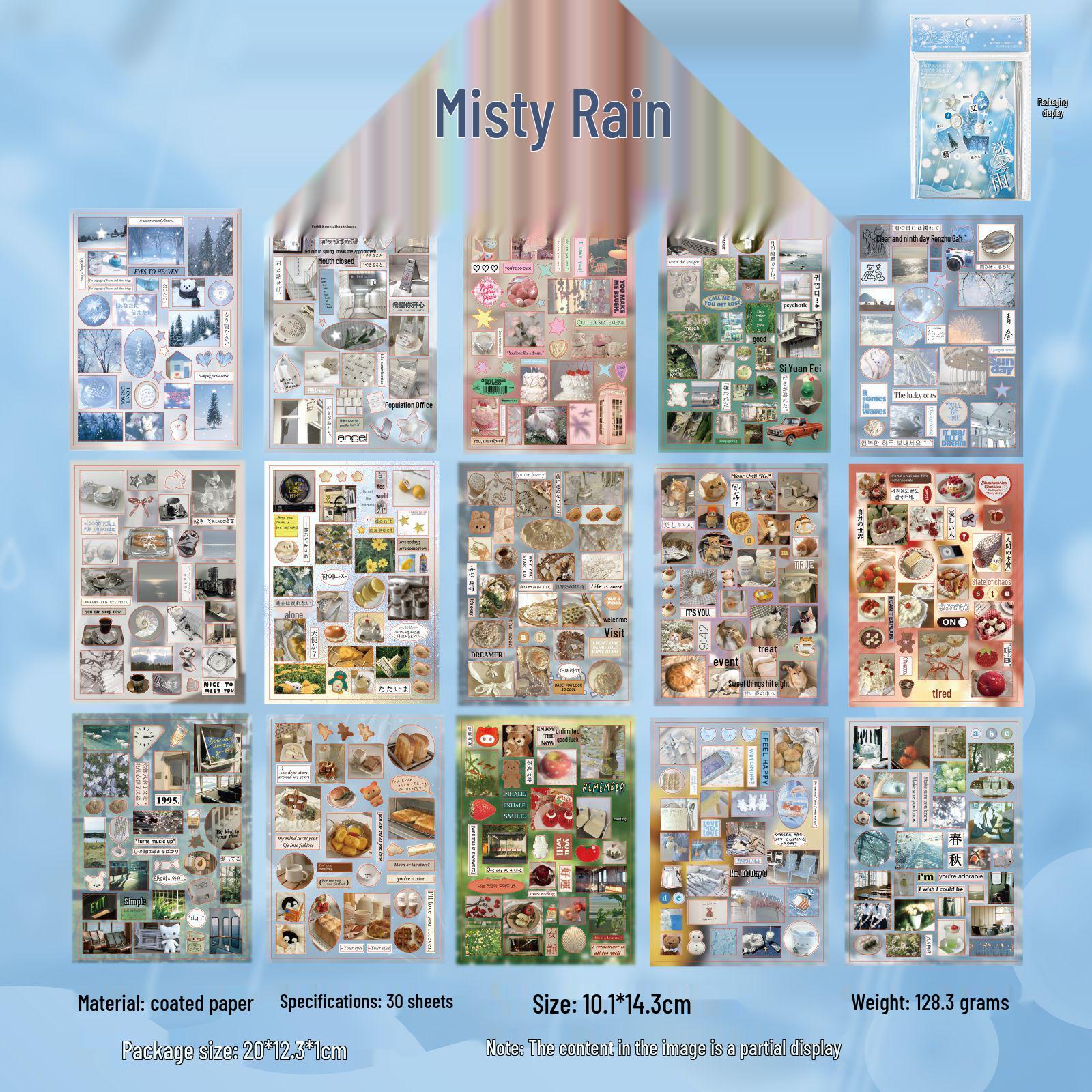 Yu Xian A6 Fine Cutting Film Stickers: Mist Rain Series - Japanese Retro Journal Decoration.