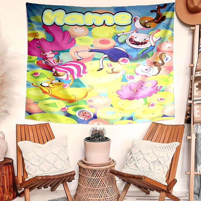 Personalized Adventure Time Background Tapestry,Custom Name Birthday Party,Multifunctional Wall Decoration for Home Decor,Various Occasions