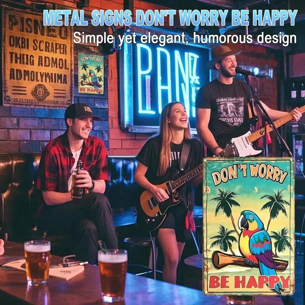 Retro Blechschild Don't Worry Be Happy 8x12 Zoll Tropische Strandbar Wandkunst