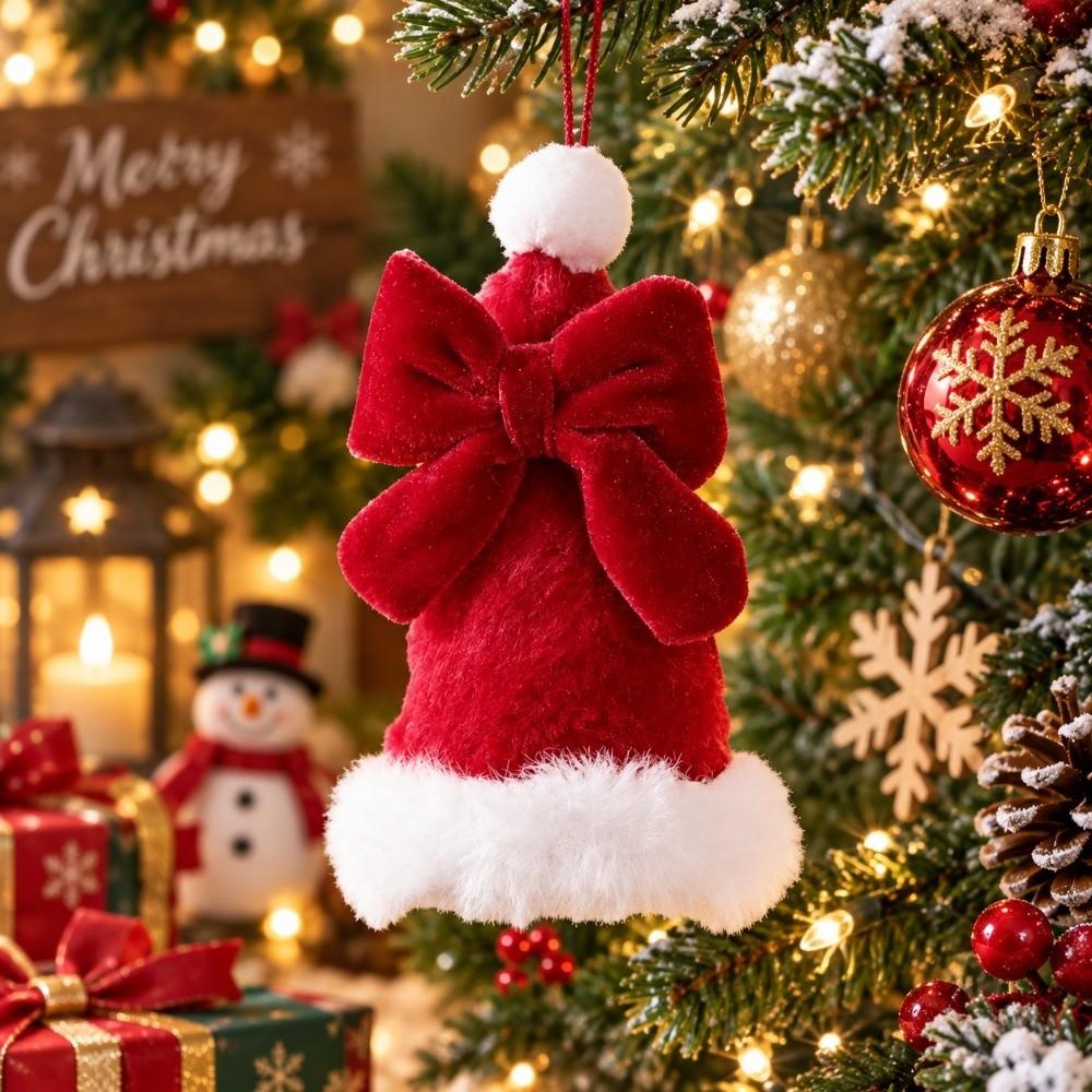 Handmade Mini Velvet Tree Tower Pendant Creative Christmas Bows Hanging Ornament  Party Supplies