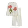 Soft Pajamas Women's Autumn and Winter Sweet Flower Outer Wear Round Neck Half Side Velvet Home Clothes