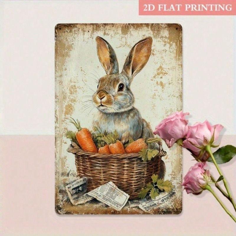 Metal Wall Art Easter Bunny Rustic Farmhouse Decor for Living Room