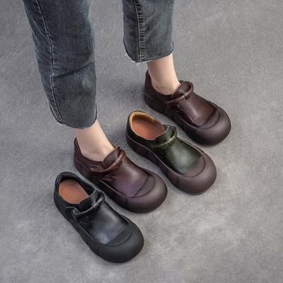 Fashion GKTINOO 2025 Autumn New Retro Thick Sole Genuine Leather Women's Shoes Round Toe Women's Flats Platform Loafer Shoes