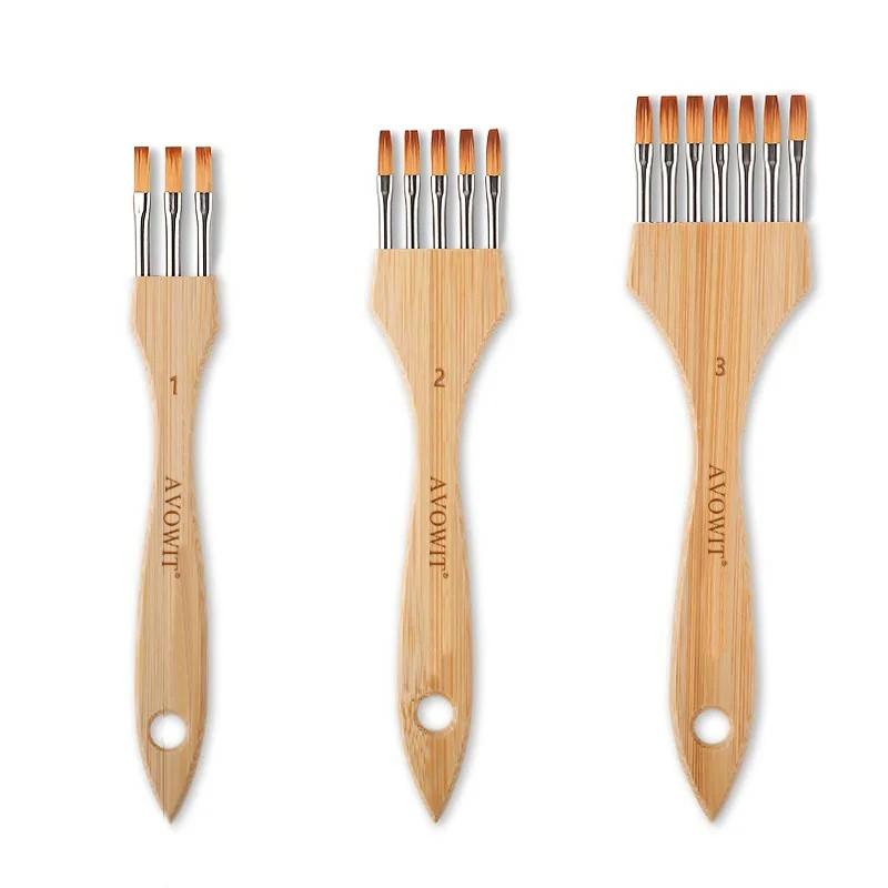 New Wooden Handle Multi Tooth Brush Set, Flat Head, Round Head Artistic Watercolor Acrylic Brush, Multifunctional Painting Brush