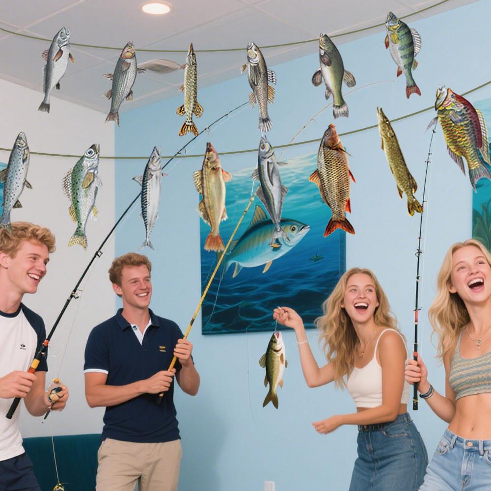 Fishes Creative Pattern Paper Banner Fishing Party Scene Props Decoration