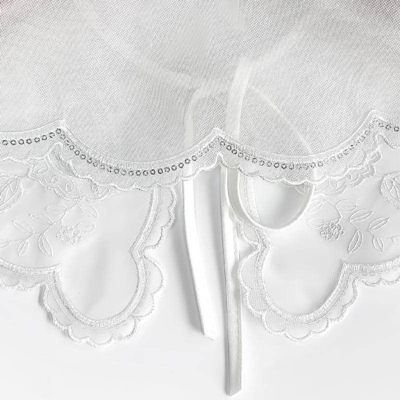 Elegant White Embroidered Flower Detachable Collar for Women Fashionable Sequins Embellished Mesh Shawl Wrap Capelet