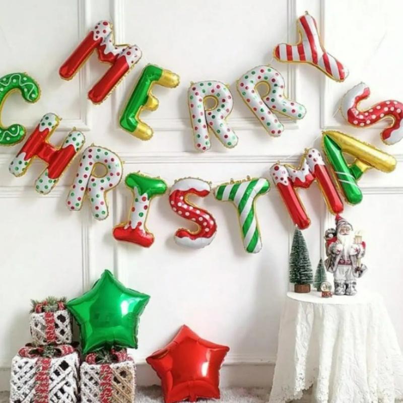 Merry Christmas Balloons Banner Party Decorations