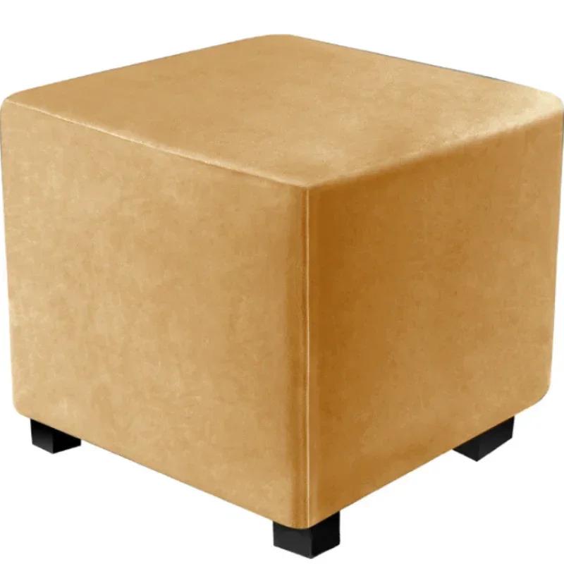 Velvet Square Ottoman Cover Stretch Bedroom Footstool Slipcover Living Room Stool Covers Washable Furniture Protector