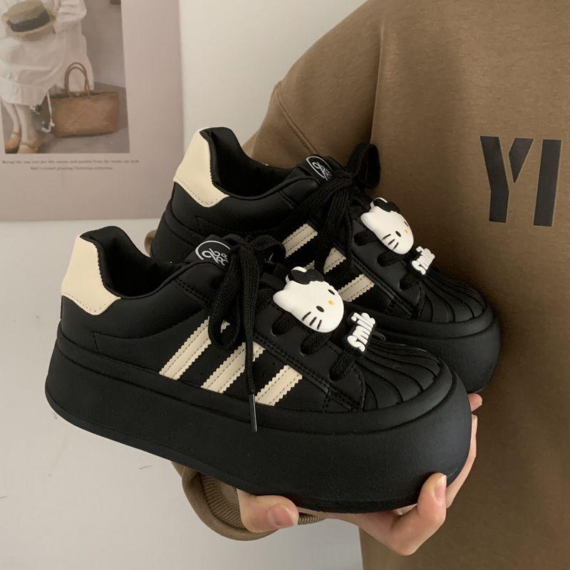 Fashion niche shell head black big head bread shoes women's platform new casual sports board shoes