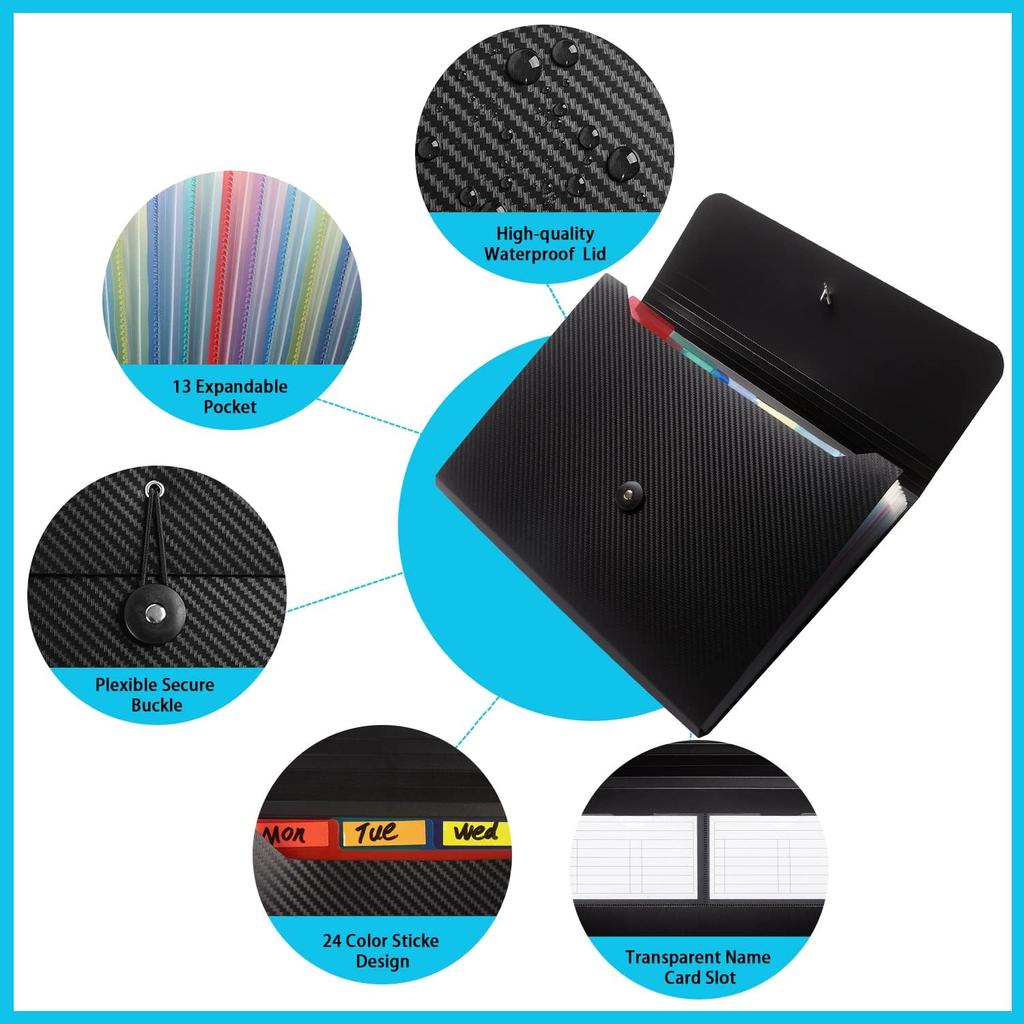 A4 PP File Folder with Tabs & Accordion 13 Pockets Buckle Closure Customizable Document Organizer for School & Office