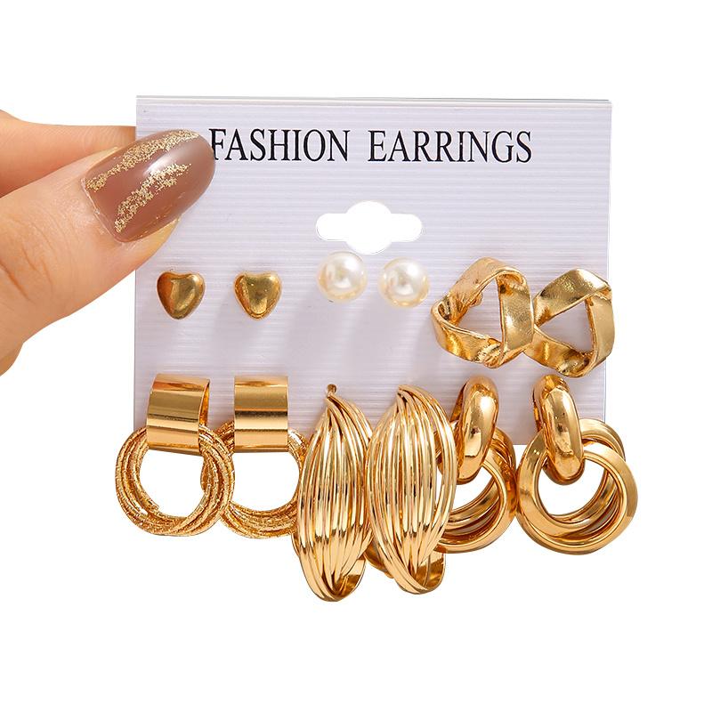 IF ME Vintage Gold Plated Earrings Set Metal  Heart Twist Geometric Hollow Hoop Earrings For Woman Fashion Jewelry Gifts