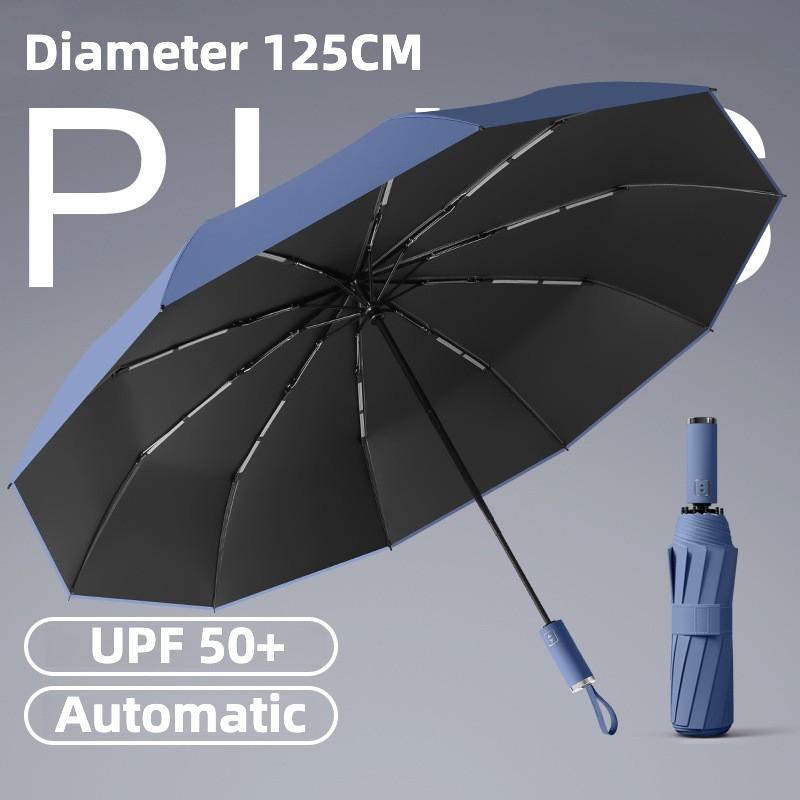 Windproof Automatic Folding Umbrella, 125Cm Large Umbrella Surface, Sun Uv Protection Upf50+ Rain Umbrellas For Man And Women