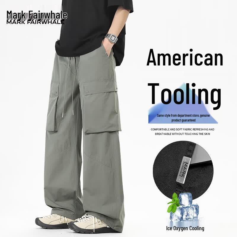 MARK FAIRWHALE Men s Summer Multi-Pocket Cargo Parachute Pants 4XL армия зеленый