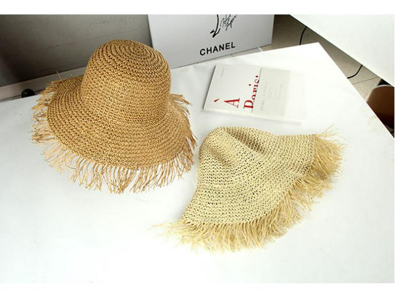 Women's Korean-Style Wide Brim Frayed Straw Hat - Breathable Summer Sun Protection