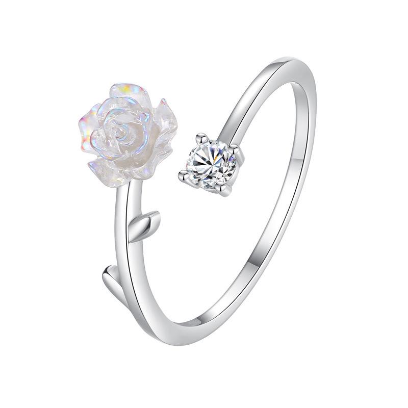 S925 Sterling Silver Camellia Adjustable Open Ring - Light Luxury Flower Design for Women