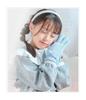 Knit Gloves for Fleece Ages [Arisana] Kids' Girls, Five-Finger, Junior, Lining, Plain, Ribbon, Mint, 6-12