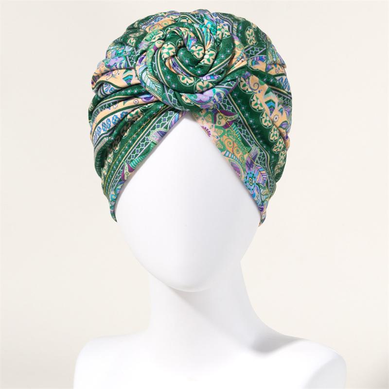 Neuer afrikanischer Druck Plissierter Turban Blumenmütze Vorgebunden Vorderknoten Elastisches Stirnband Elegant Damen Chemo Kappe Bandana Kopfbedeckung