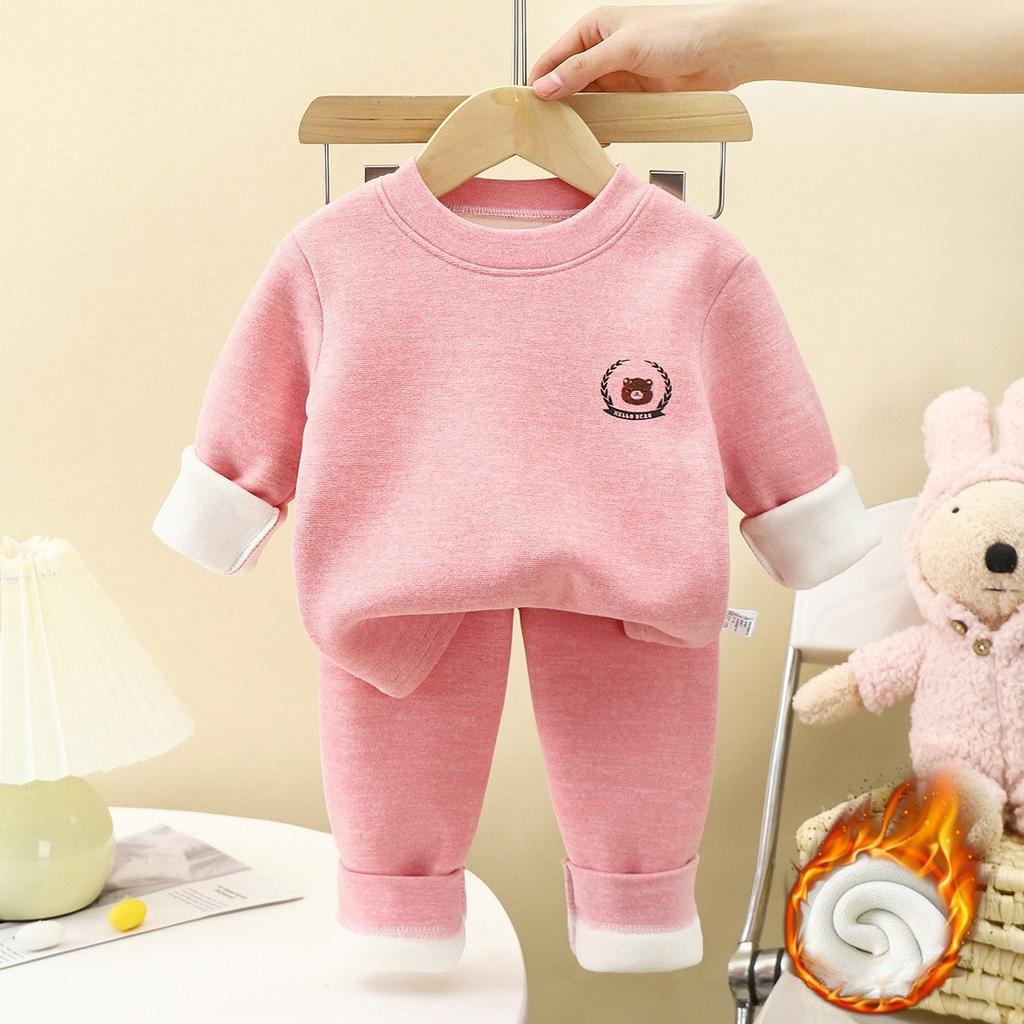 Autumn and Winter Children's Thermal Underwear Plus Fleece Suits Boys' Thick Pajamas Girls' Home Clothes Children's Clothing