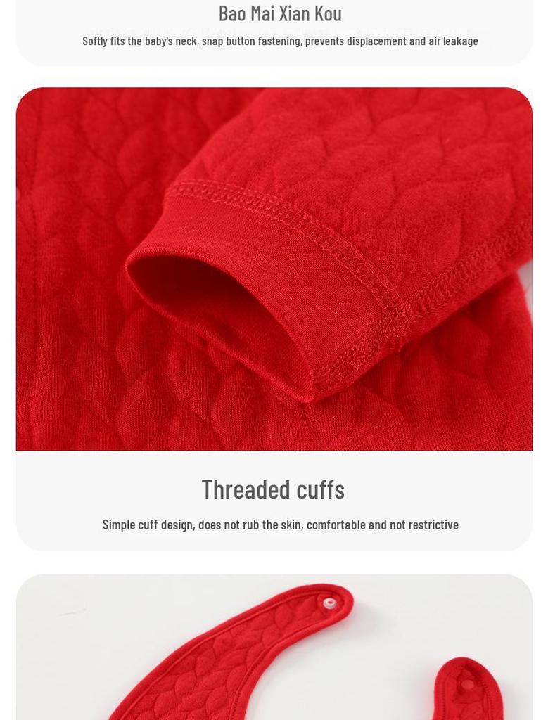 Newborn Red Padded One-Piece: Warm Autumn/Winter Outfit for Baby's First Celebrations