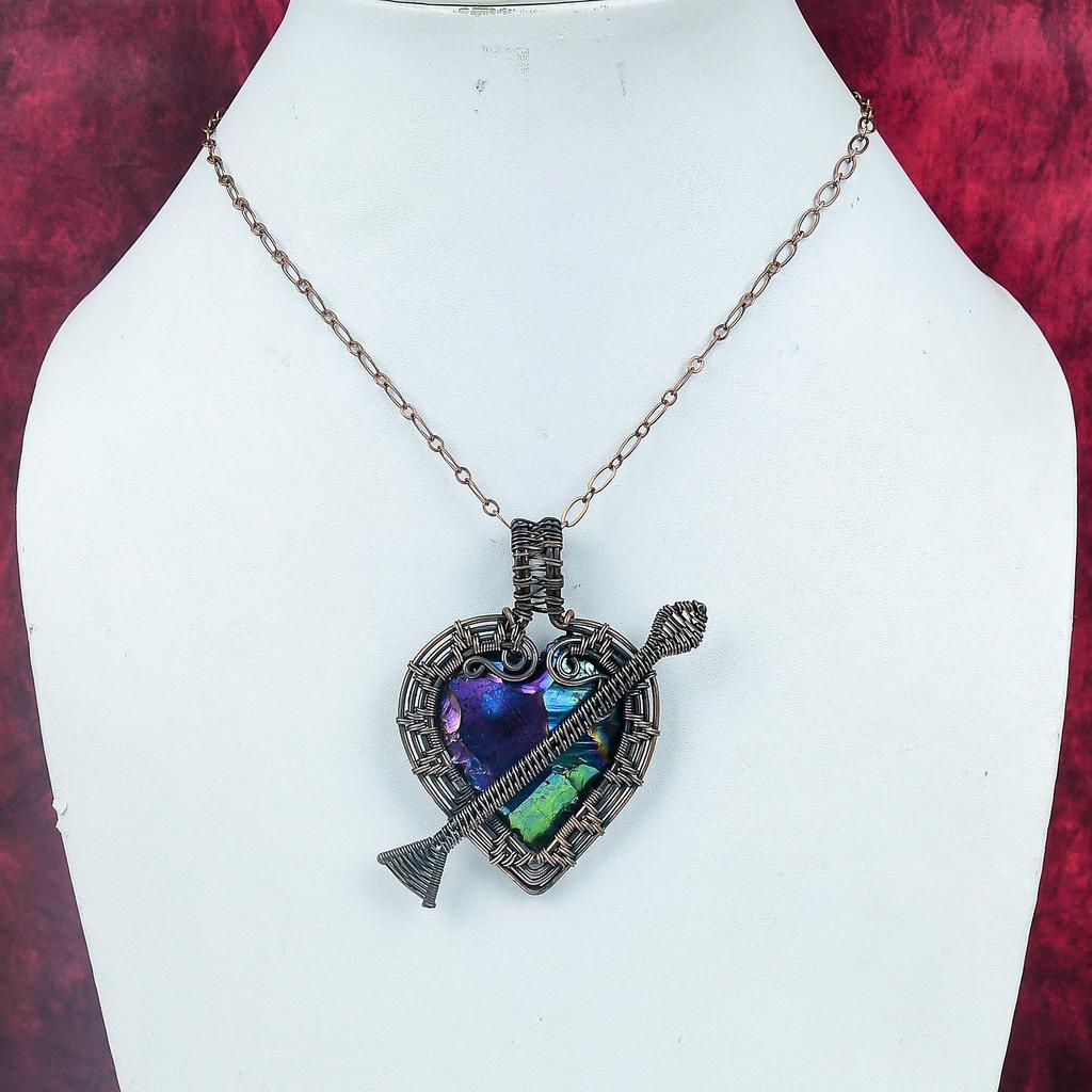 Titanium Druzy Pendant Copper Wire Wrapped Gemstone Jewelry Handmade Pendant