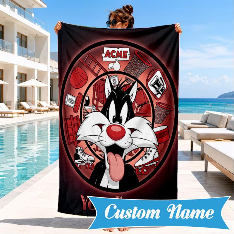 Custom Name Taz-Mania Devil's Roar Personalized Microfiber Beach Towel, Quick-Dry, Ideal for Summer Travel, Beach Essential, Swimming