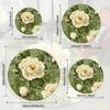 White Roses Green Leaves Pattern Round Shape Floor Mats Kitchen Hallway Runner Rug Bedroom Living Room Soft Carpet Non-slip Area Rug