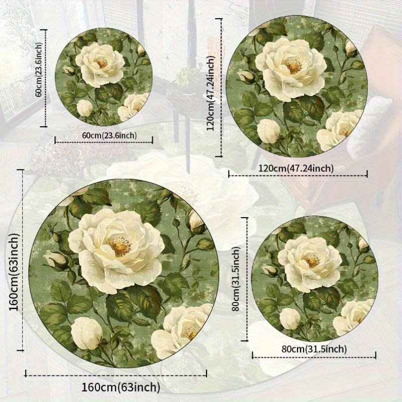 White Roses Green Leaves Pattern Round Shape Floor Mats Kitchen Hallway Runner Rug Bedroom Living Room Soft Carpet Non-slip Area Rug