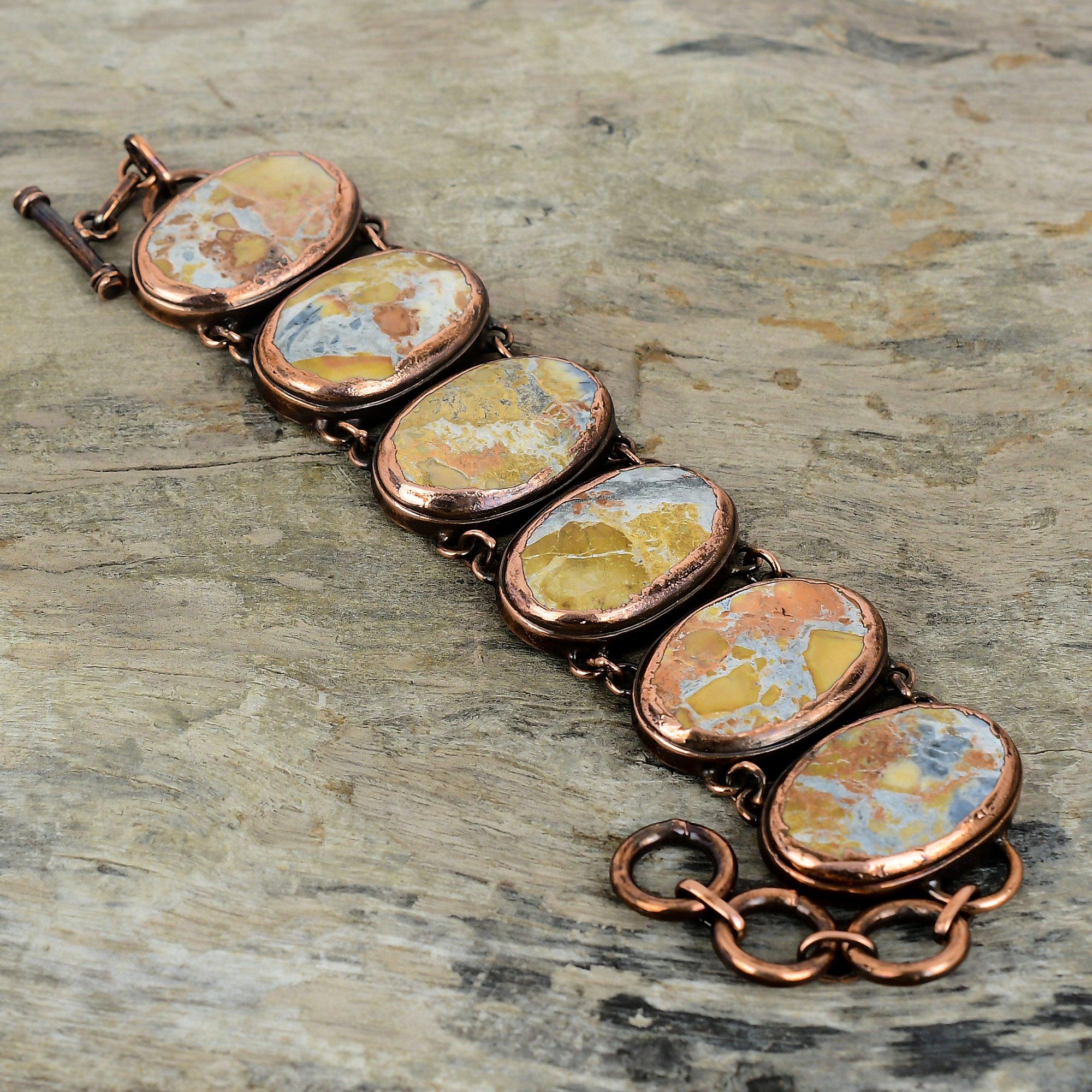 

Maligano Jasper Bracelet Electroformed Copper Gemstone Bracelet Adjustable Chain Bracelet Handmade Electroformed Jewelry Birthstone Bracelet Adjustable