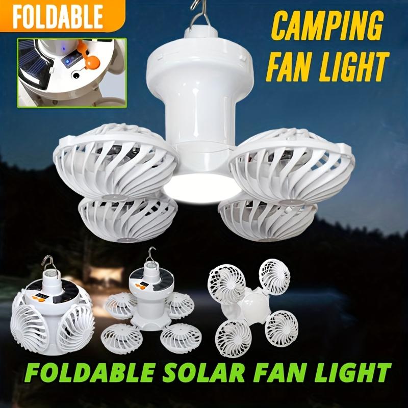 Solar Camping Fan,Light with Ceiling Fan, USB Rechargeable Portable Electric Fan, Hangable Handheld Light with Adjustable Speed,3 Colors, Tent,