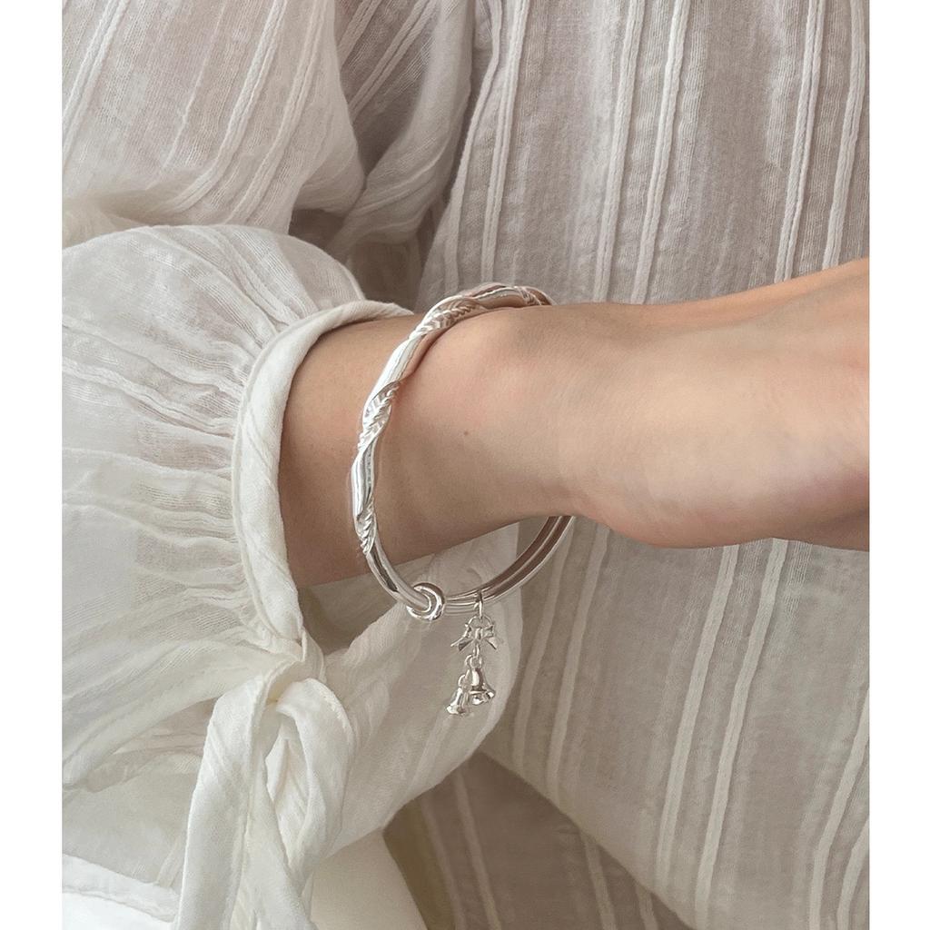 Full Body S999 Foot Silver Bracelet, Dreamy Silver Ribbon Wrapped Christmas Bell Bracelet, Runaway Princess Silver Bracelet
