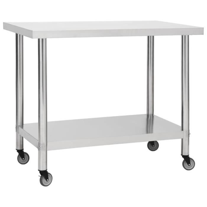 VidaXL Table de travail de cuisine avec roues 100x60x85 cm Inox