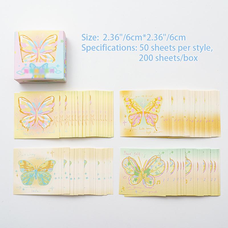 200 Pcs Hand Drawn Butterfly Sticky Notes, Pink Butterfly Origami, Handmade Non-sticky Colored Paper, Square Folded Paper Gifts