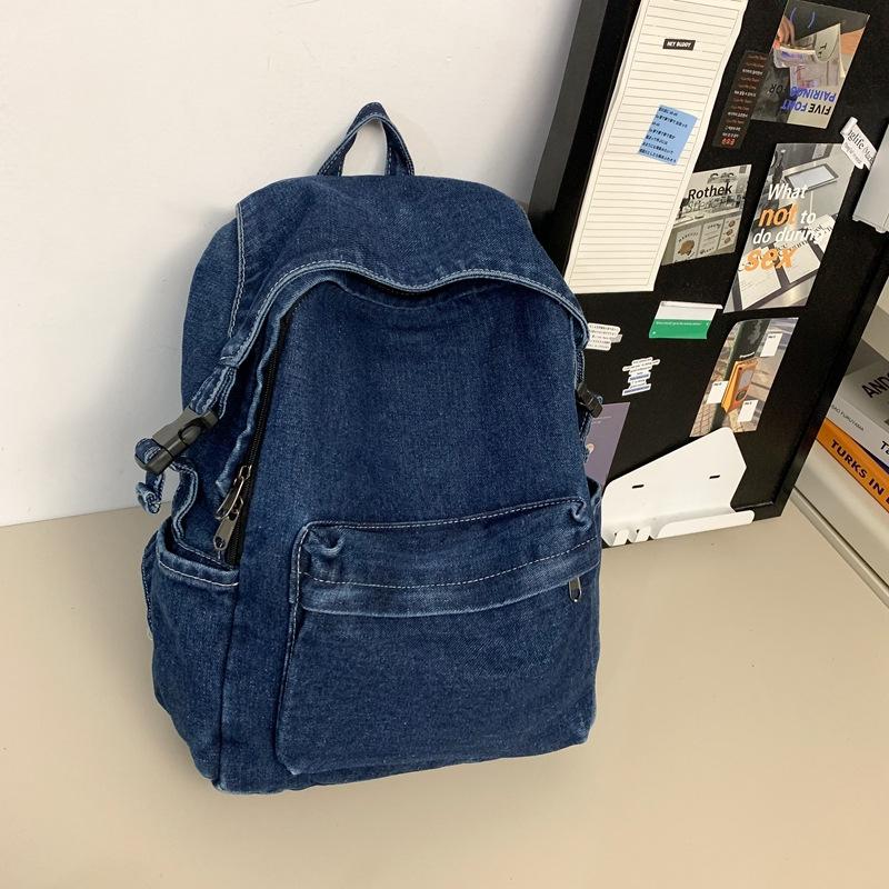 Schoolbag Retro Trend Versatile Denim Backpack Large Capacity Durable Travel Leisure Backpack College Student Class Bag