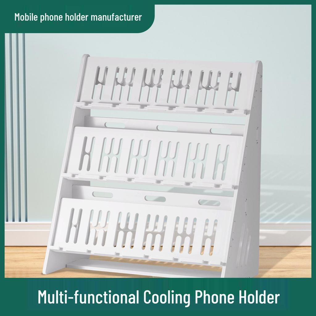 Multi-Device Mobile Phone Stand with Heat Dissipation and Charging Slots for Desktop or Office Use