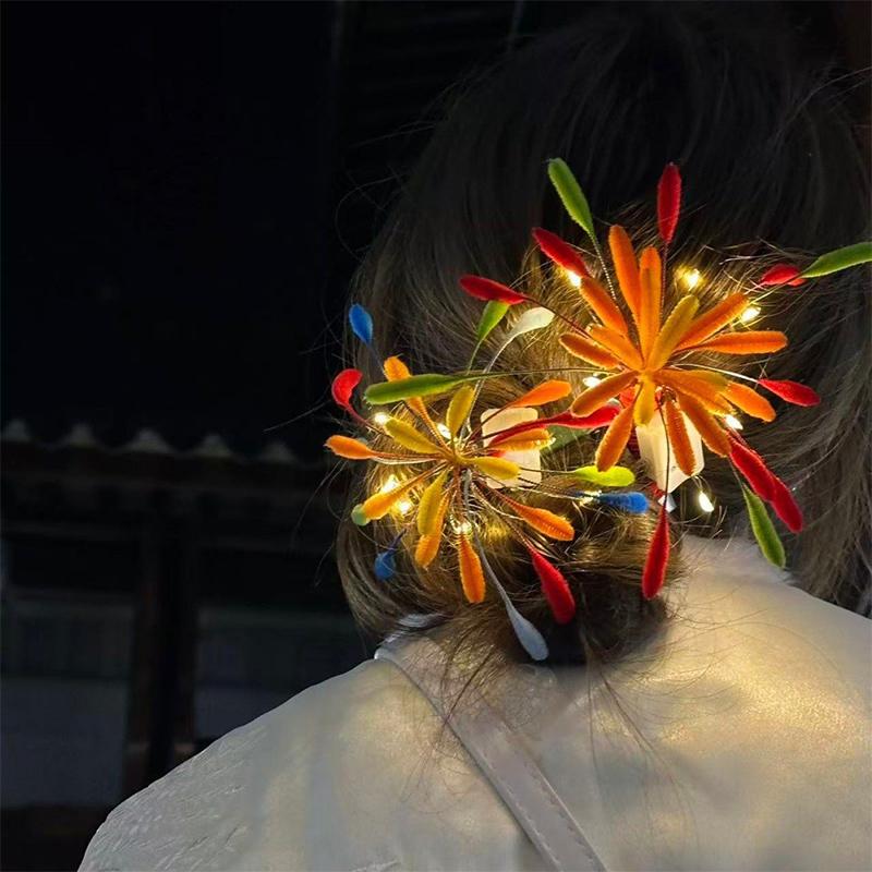 Hair Accessories New Year Colorful Glowing Fireworks Twist Bar Hair Clip Women 2026 New Style Atmosphere Hair Clip Duckbill Clip