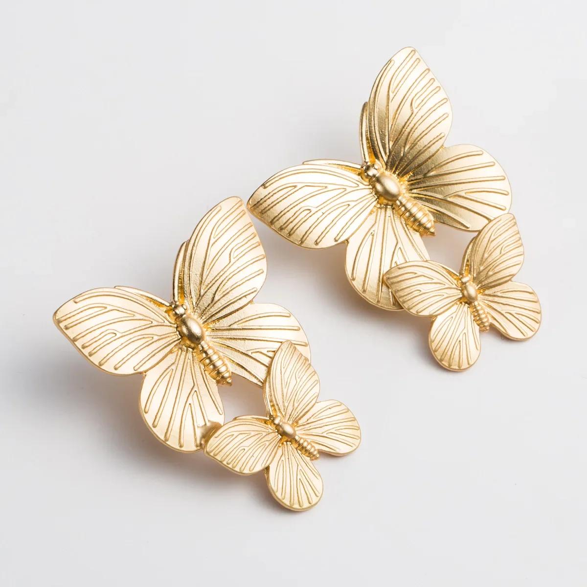 

Exaggeration 2pcs Butterflies Animal Big Dangle Earrings for Women Viatage Gold Color Stainless Steel Pendant Jewelry Party Gift