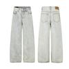 Mens Relaxed Fit Straight Leg Denim Pants Vintage Washed Light Blue Cotton Jeans Casual Wear