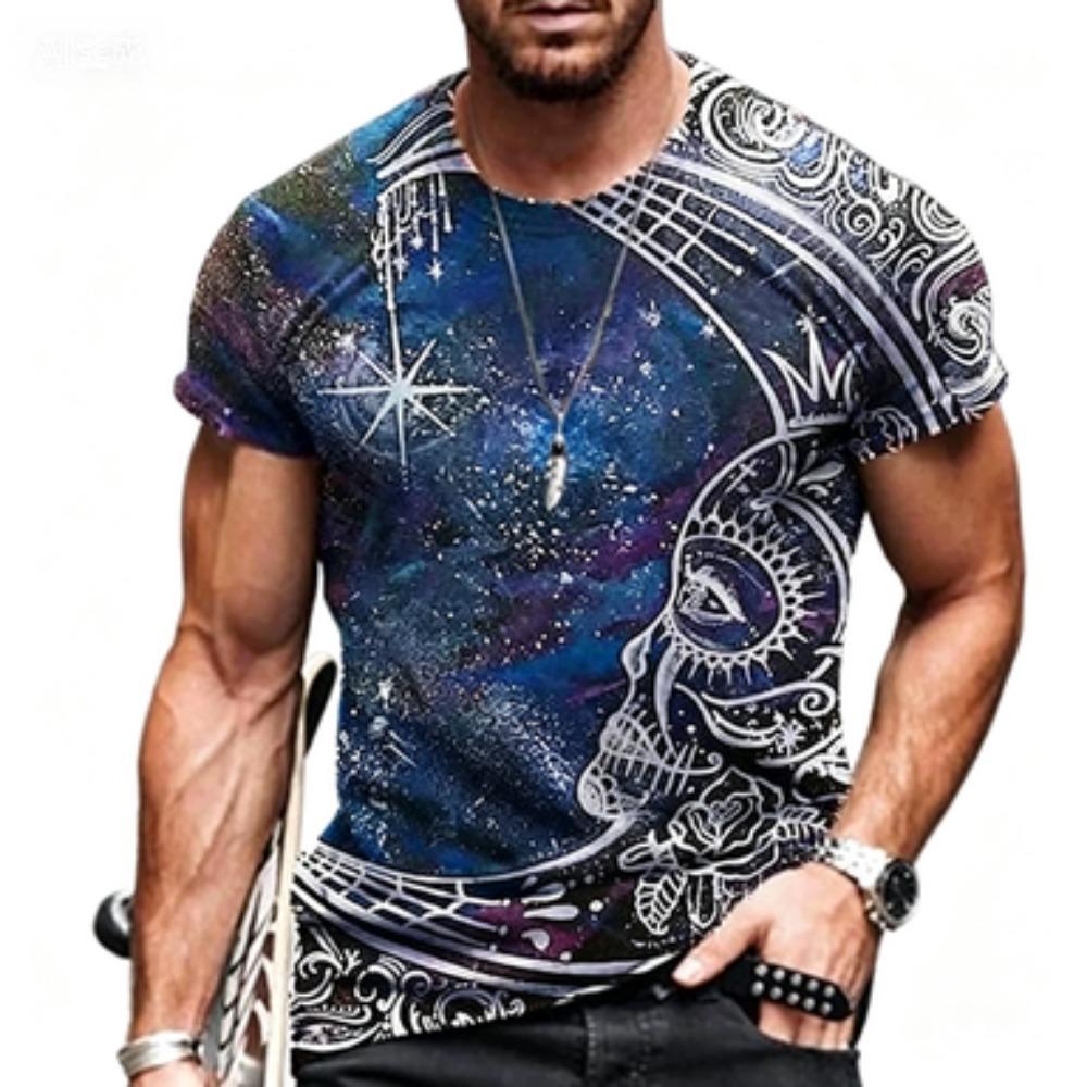 Fashionable Men's Personalized 3D Printed T-shirt Harajuku Street Style Summer Round Neck Short Sleeved Quick Drying Loose Top