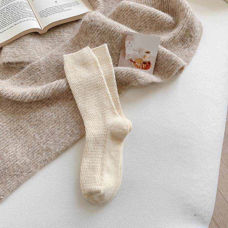 Dámské béžové zimní silné podkolenky s nařaseným lemem - Hřejivé, odolné proti chladu, poporodní, japonský styl